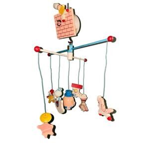 Vintage MCM Humpty Dumpty Hand Painted Baby Crib Nursery Musical Mobile